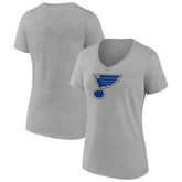 St. Louis Blues Women's Primary Logo Team V-Neck T-Shirt Heather Gray