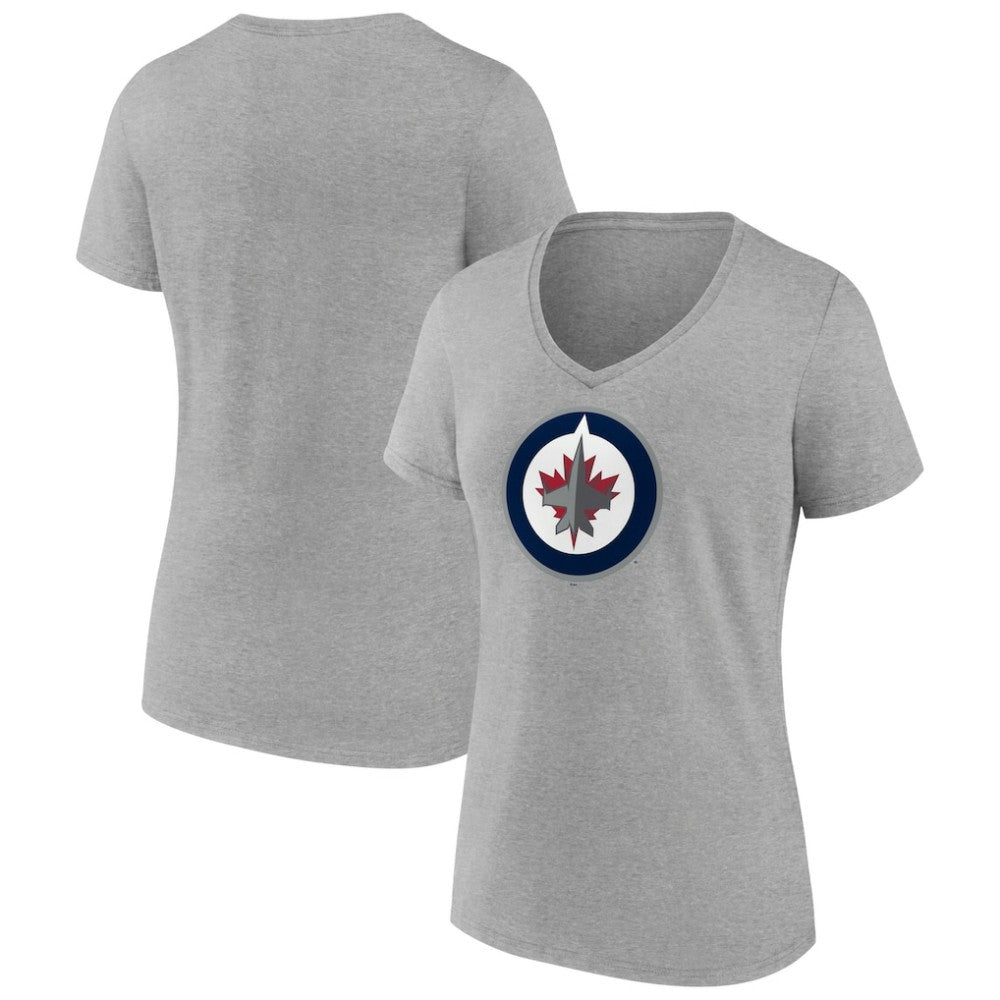 Winnipeg Jets Women's Primary Logo Team V-Neck T-Shirt Heather Gray