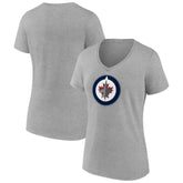 Winnipeg Jets Women's Primary Logo Team V-Neck T-Shirt Heather Gray