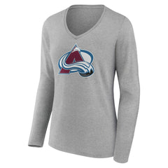 Colorado Avalanche Women's Primary Logo Team Long Sleeve V-Neck T-Shirt Heather Gray