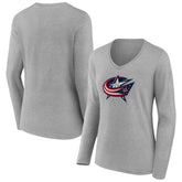 Columbus Blue Jackets Women's Primary Logo Team Long Sleeve V-Neck T-Shirt Heather Gray