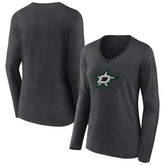 Dallas Stars Women's Primary Team Logo Long Sleeve V-Neck T-Shirt Heather Charcoal