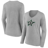 Dallas Stars Women's Primary Logo Team Long Sleeve V-Neck T-Shirt Heather Gray