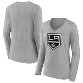 Los Angeles Kings Women's Primary Logo Team Long Sleeve V-Neck T-Shirt Heather Gray