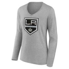 Los Angeles Kings Women's Primary Logo Team Long Sleeve V-Neck T-Shirt Heather Gray