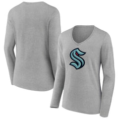 Seattle Kraken Women's Primary Logo Team Long Sleeve V-Neck T-Shirt Heather Gray