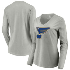 St. Louis Blues Women's Primary Logo Team Long Sleeve V-Neck T-Shirt Heather Gray