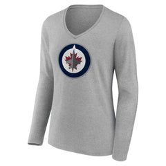 Winnipeg Jets Women's Primary Logo Team Long Sleeve V-Neck T-Shirt Heather Gray