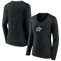 Dallas Stars Women's Primary Team Logo Long Sleeve V-Neck T-Shirt Black