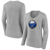 Buffalo Sabres Women's Primary Logo Team Long Sleeve V-Neck T-Shirt Heather Gray