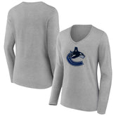 Vancouver Canucks Women's Primary Logo Team Long Sleeve V-Neck T-Shirt Heather Gray