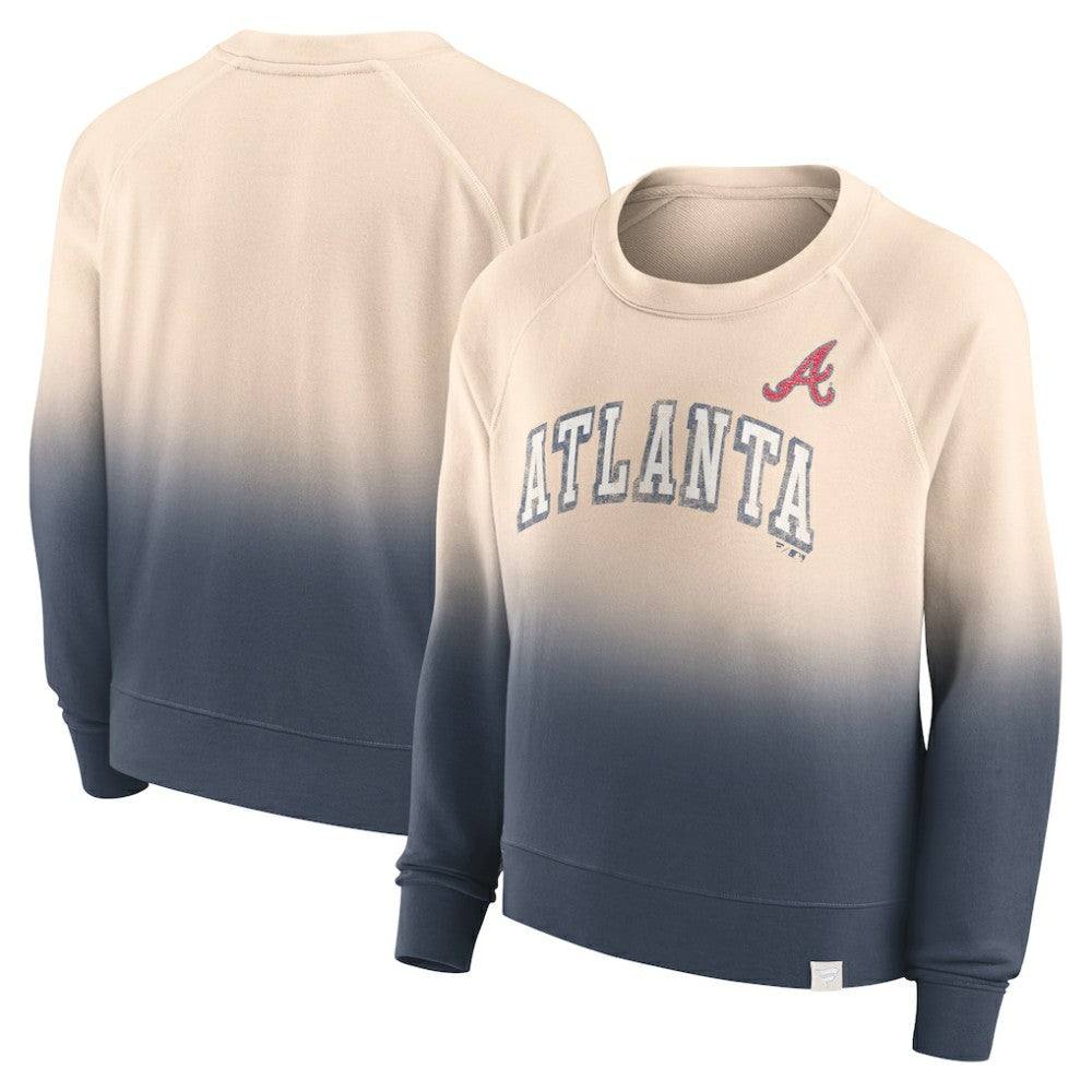 Atlanta Braves Women's Luxe Lounge Arch Raglan Pullover Sweatshirt Tan/Navy