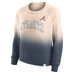 Atlanta Braves Women's Luxe Lounge Arch Raglan Pullover Sweatshirt Tan/Navy