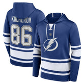 Nikita Kucherov Tampa Bay Lightning Fanatics Name & Number Lace-Up Pullover Hoodie Blue