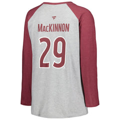 Nathan MacKinnon Colorado Avalanche Fanatics Women's Plus Size Name & Number Raglan Long Sleeve T-Shirt Heather Gray/Heather Burgundy