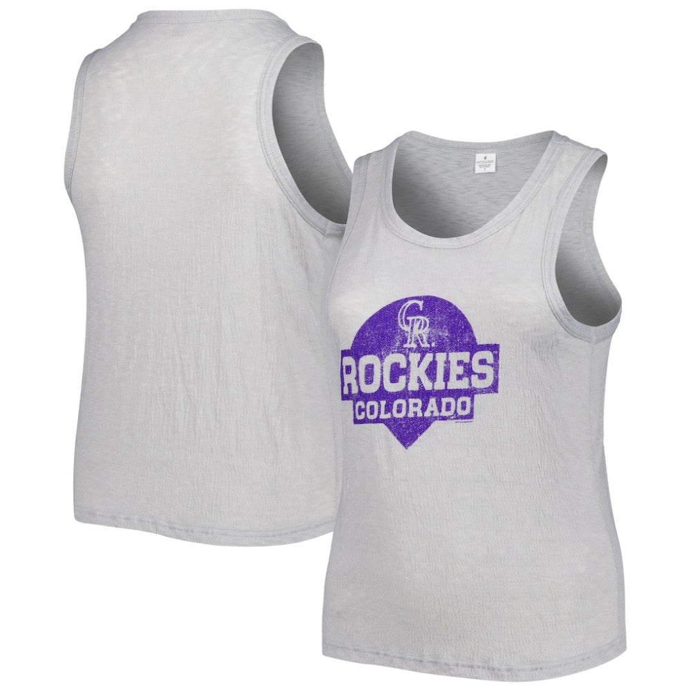 Colorado Rockies Soft as a Grape Women's Plus Size High Neck Tri-Blend Tank Top Gray