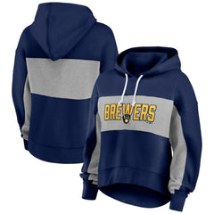 Milwaukee Brewers Women's Filled Stat Sheet Pullover Hoodie Navy