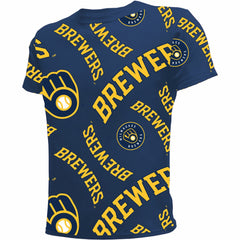 Milwaukee Brewers Stitches Youth Allover Team T-Shirt Navy