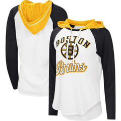Boston Bruins G-III 4Her by Carl Banks Women's MVP Raglan Lightweight Hooded T-Shirt White/Heather Black