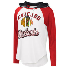 Chicago Blackhawks G-III 4Her by Carl Banks Women's MVP Raglan Lightweight Hooded T-Shirt White/Heather Red
