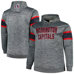 Washington Capitals Big & Tall Stripe Pullover Hoodie Heather Charcoal