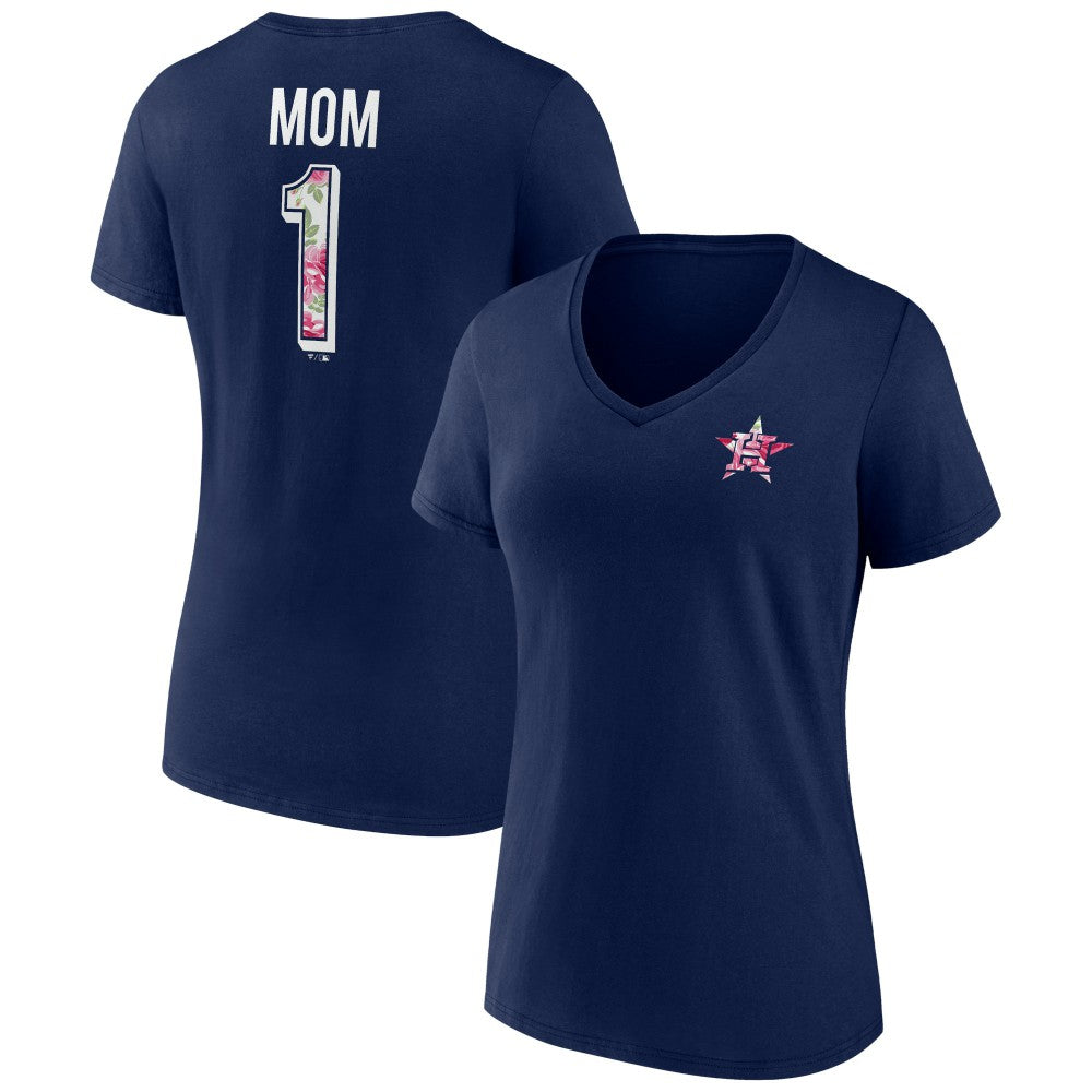 Houston Astros Women's Team Logo Mother's Day V-Neck T-Shirt Navy