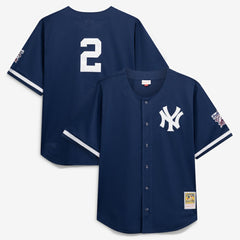 Derek Jeter New York Yankees Cooperstown Collection Mesh Batting Practice Button-Up Jersey Navy | Mitchell & Ness