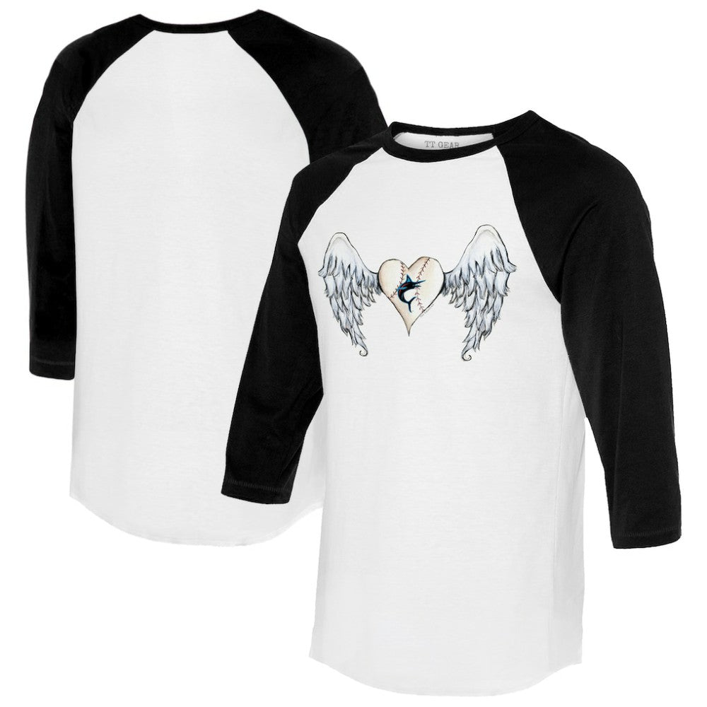 Miami Marlins Tiny Turnip Women's Angel Wings 3/4-Sleeve Raglan T-Shirt White/Black