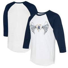 Detroit Tigers Tiny Turnip Women's Angel Wings 3/4-Sleeve Raglan T-Shirt White/Navy