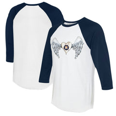 Houston Astros Tiny Turnip Women's Angel Wings 3/4-Sleeve Raglan T-Shirt White/Navy