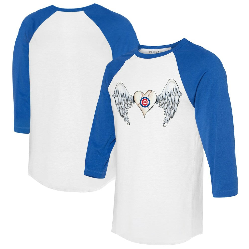 Chicago Cubs Tiny Turnip Women's Angel Wings 3/4-Sleeve Raglan T-Shirt White/Royal