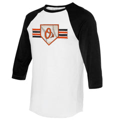 Baltimore Orioles Tiny Turnip Women's Base Stripe 3/4-Sleeve Raglan T-Shirt White/Black
