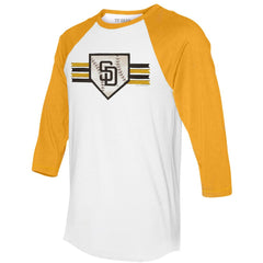 San Diego Padres Tiny Turnip Women's Base Stripe 3/4-Sleeve Raglan T-Shirt White/Gold