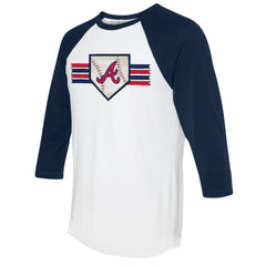Atlanta Braves Tiny Turnip Women's Base Stripe 3/4-Sleeve Raglan T-Shirt White/Navy