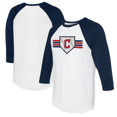 Cleveland Guardians Tiny Turnip Women's Base Stripe 3/4-Sleeve Raglan T-Shirt White/Navy