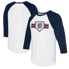 Detroit Tigers Tiny Turnip Women's Base Stripe 3/4-Sleeve Raglan T-Shirt White/Navy