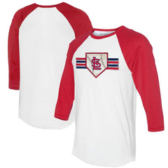 St. Louis Cardinals Tiny Turnip Women's Base Stripe 3/4-Sleeve Raglan T-Shirt White/Red