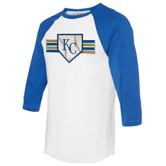 Kansas City Royals Tiny Turnip Women's Base Stripe 3/4-Sleeve Raglan T-Shirt White/Royal
