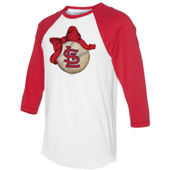 St. Louis Cardinals Tiny Turnip Women's Baseball Bow 3/4-Sleeve Raglan T-Shirt White/Red