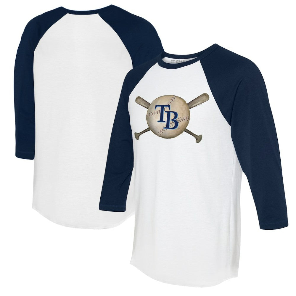 Tampa Bay Rays Tiny Turnip Women's Baseball Cross Bats 3/4-Sleeve Raglan T-Shirt White/Navy