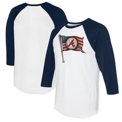Atlanta Braves Tiny Turnip Women's Baseball Flag 3/4-Sleeve Raglan T-Shirt White/Navy