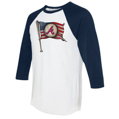 Atlanta Braves Tiny Turnip Women's Baseball Flag 3/4-Sleeve Raglan T-Shirt White/Navy