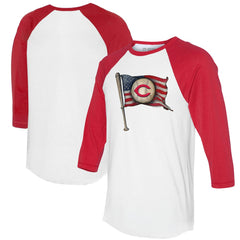 Cincinnati Reds Tiny Turnip Women's Baseball Flag 3/4-Sleeve Raglan T-Shirt White/Red