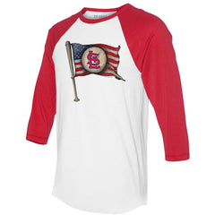St. Louis Cardinals Tiny Turnip Women's Baseball Flag 3/4-Sleeve Raglan T-Shirt White/Red
