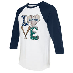 Seattle Mariners Tiny Turnip Women's Baseball Love Raglan 3/4-Sleeve T-Shirt White/Navy