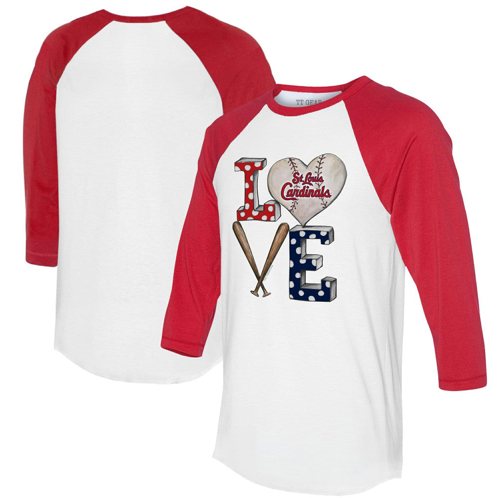 St. Louis Cardinals Tiny Turnip Women's Baseball Love Raglan 3/4-Sleeve T-Shirt White/Red