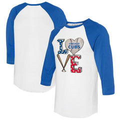 Chicago Cubs Tiny Turnip Women's Baseball Love Raglan 3/4-Sleeve T-Shirt White/Royal