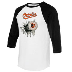 Baltimore Orioles Tiny Turnip Women's Baseball Tear 3/4-Sleeve Raglan T-Shirt White/Black
