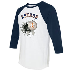 Houston Astros Tiny Turnip Women's Baseball Tear 3/4-Sleeve Raglan T-Shirt White/Navy