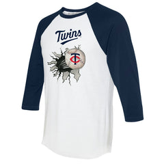 Minnesota Twins Tiny Turnip Women's Baseball Tear 3/4-Sleeve Raglan T-Shirt White/Navy